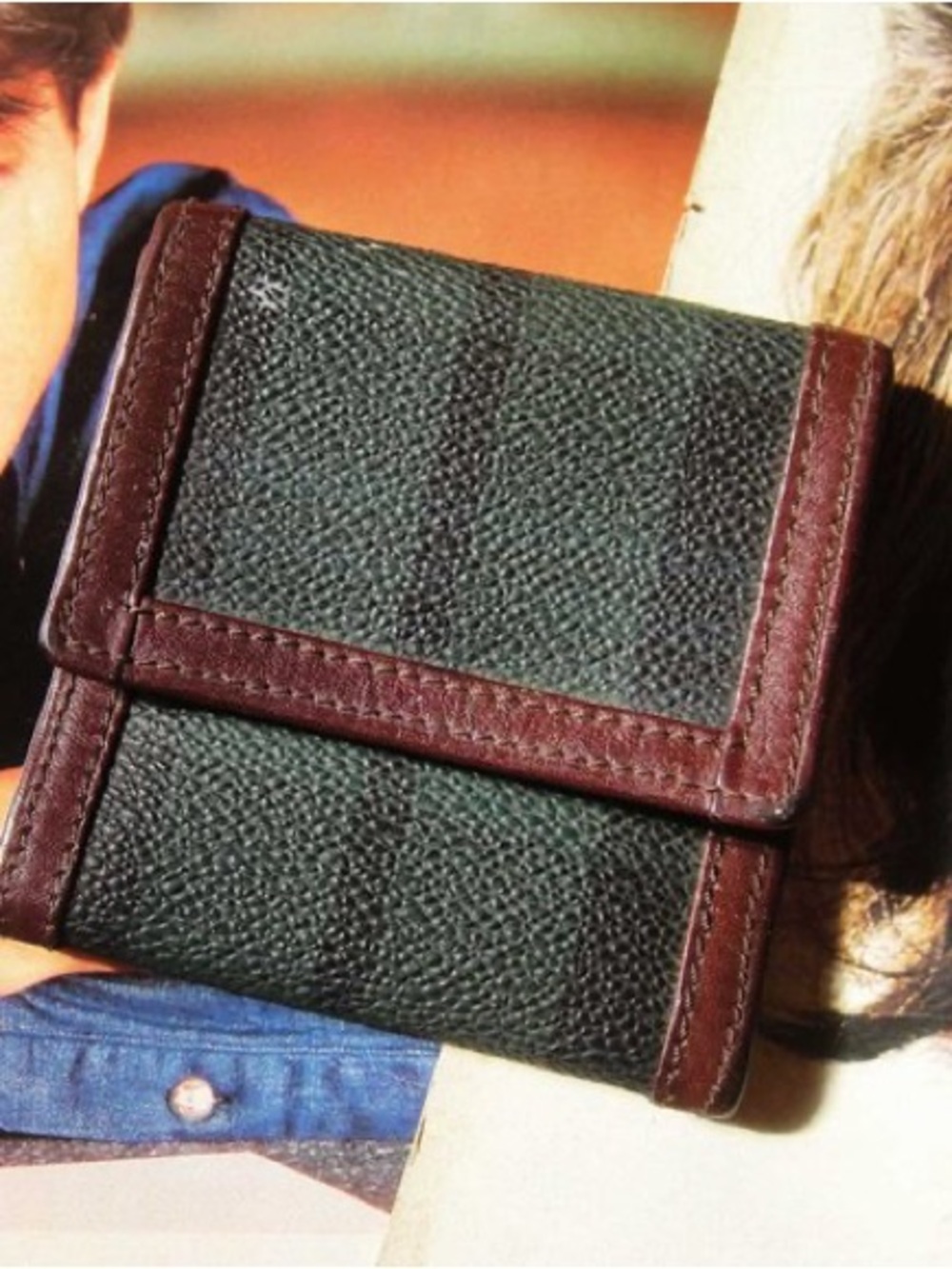 Vintage Ralph Lauren Leather-Trim Plaid Bifold Wallet - Brown & Green
